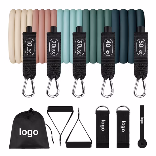 Banda de ioga para treino de fitness 11 peças Faixa de resistência elástica de tecido longo Banda de látex para nádegas Conjunto personalizado Faixa de resistência